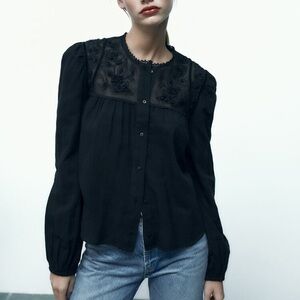 Zara black long sleeve button up blouse